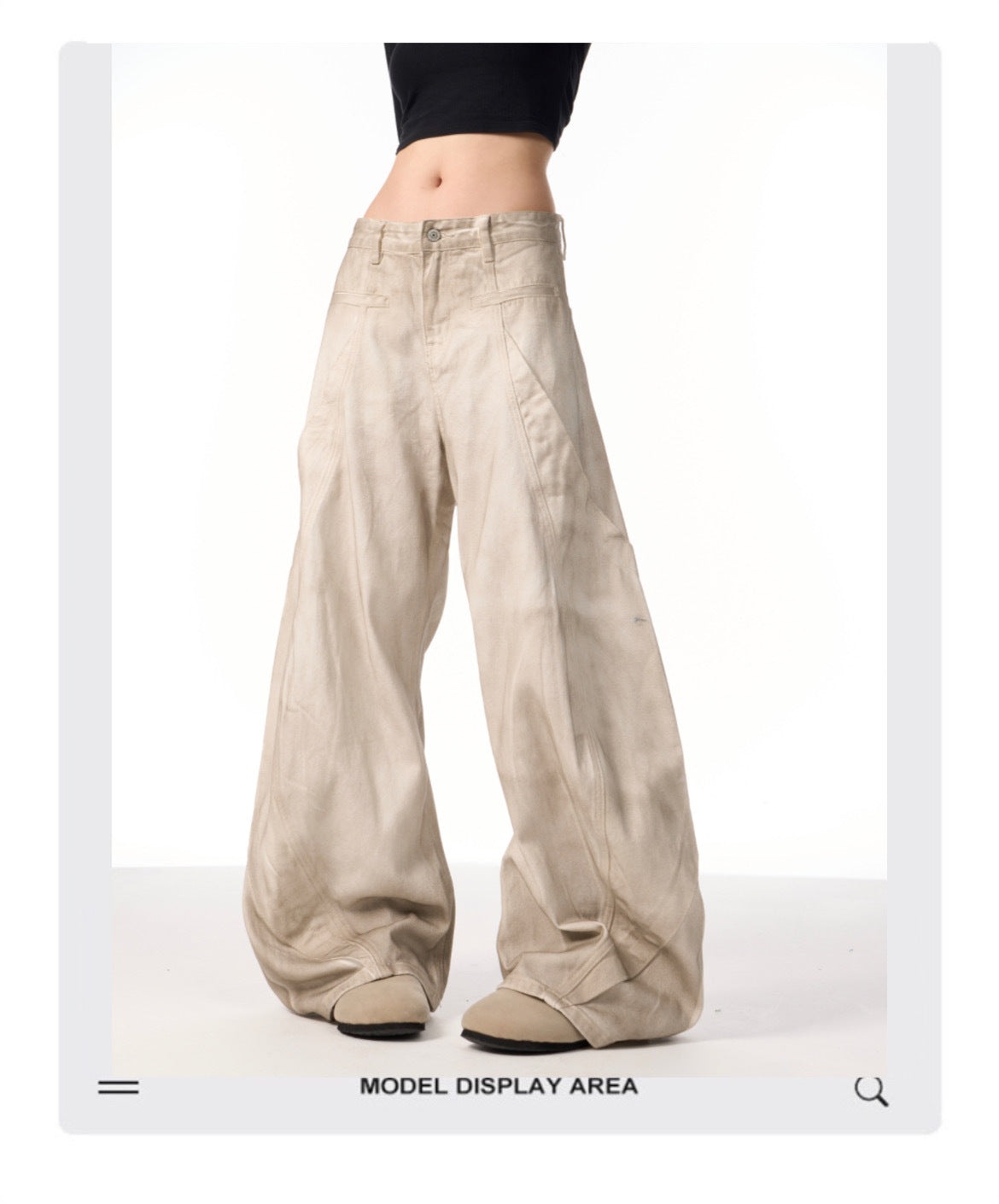 Retro Distressed Dirty White Wide Leg Pants Casual Trousers