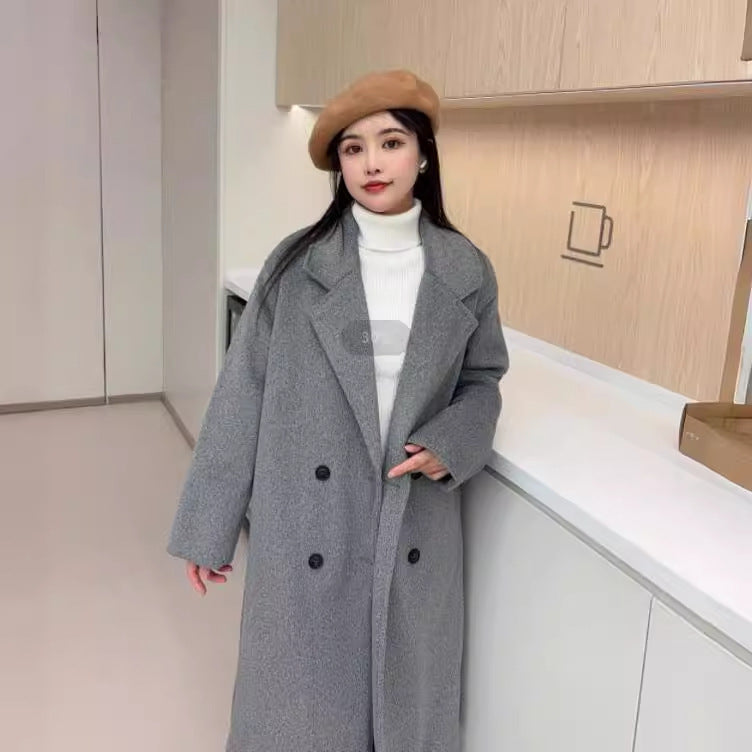 Autumn And Winter New Elegant Double Breasted Woolen Overcoat Coat Women