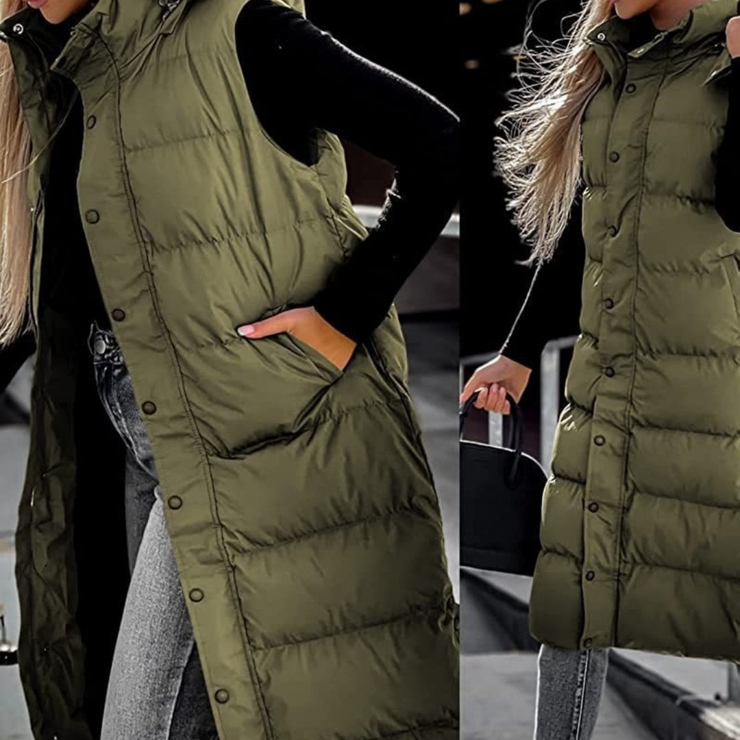 Women's Casual Mid-length Vest Zipper Single-breasted Jacket