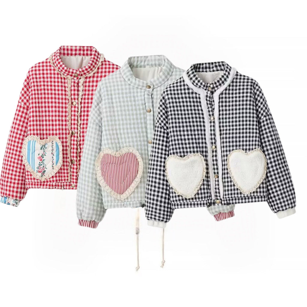 Women's Love Plaid Cotton-padded Coat