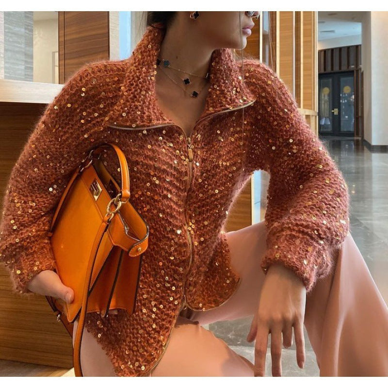 Western Classy Style Fashion Sequin Design Knitwear Coat