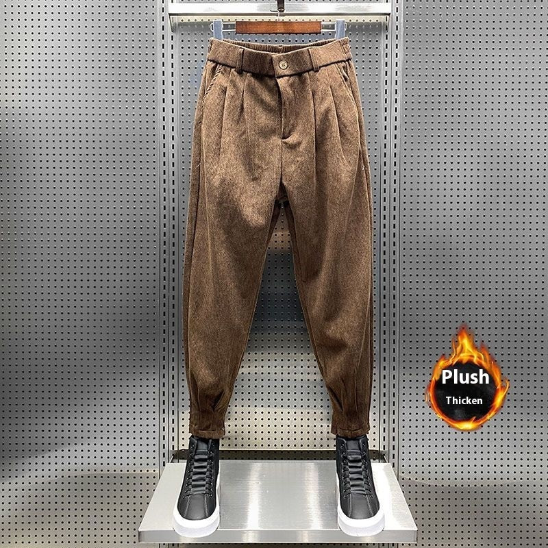 Fleece-lined Thickened Ankle-length Pants Male