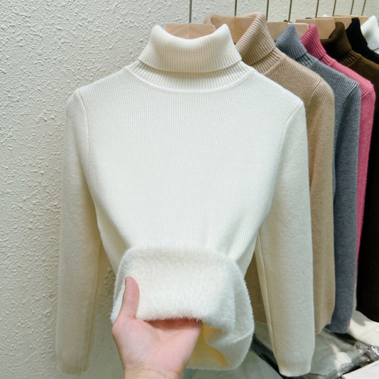 Fleece-lined Thickened Autumn And Winter Turtleneck Sweater Slim Fit Warm