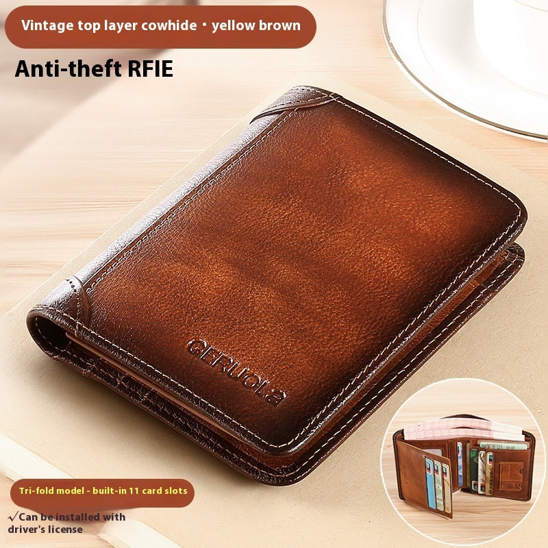 Genuine Leather Anti-theft Swiping Ultra-thin Cheng E Wallet