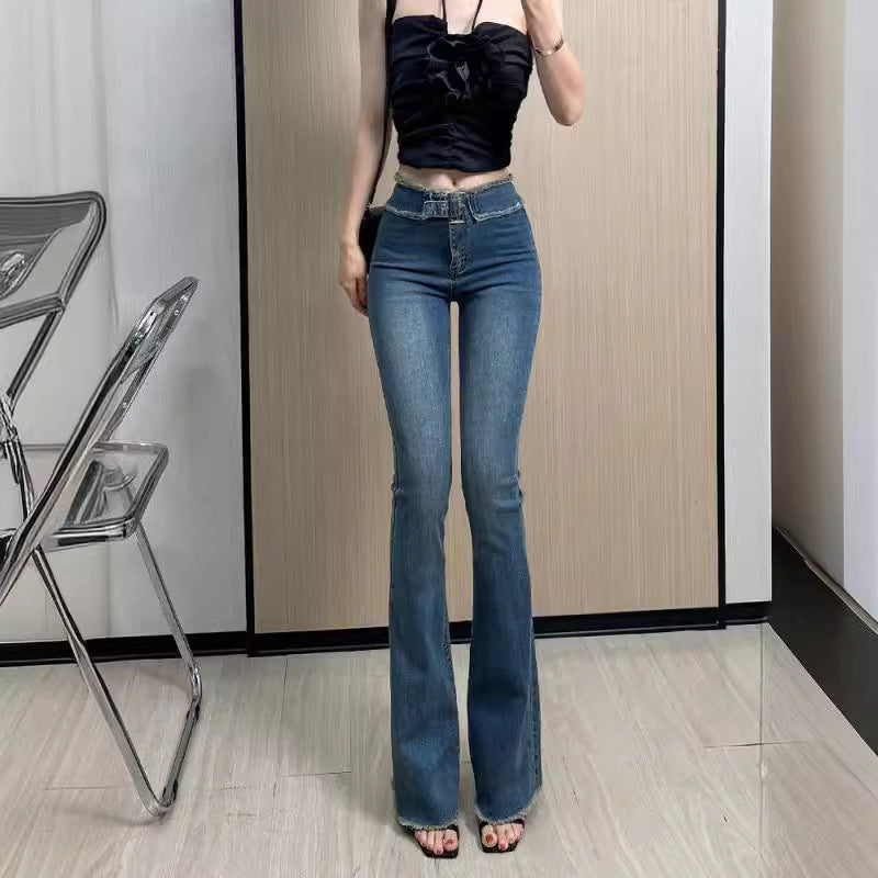 Hot Girl Skinny Jeans Women's Summer Thin Hong Kong Style Retro