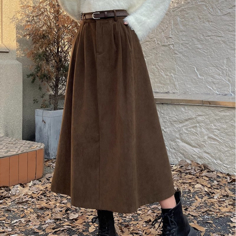 Women's Autumn And Winter High Waist Slimming Long Retro Cover Big Hem A- Line Skirt