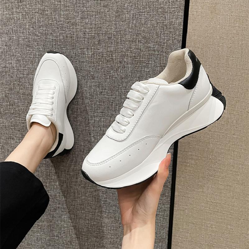 Leather Sports Casual Shoes White Shoes Four Seasons Raise The Bottom Dad Shoes