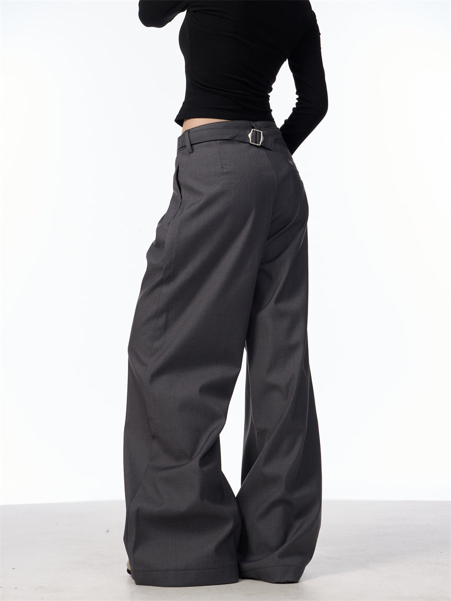 Simple Loose Double Pleated Rivet Draping Casual Suit Pants