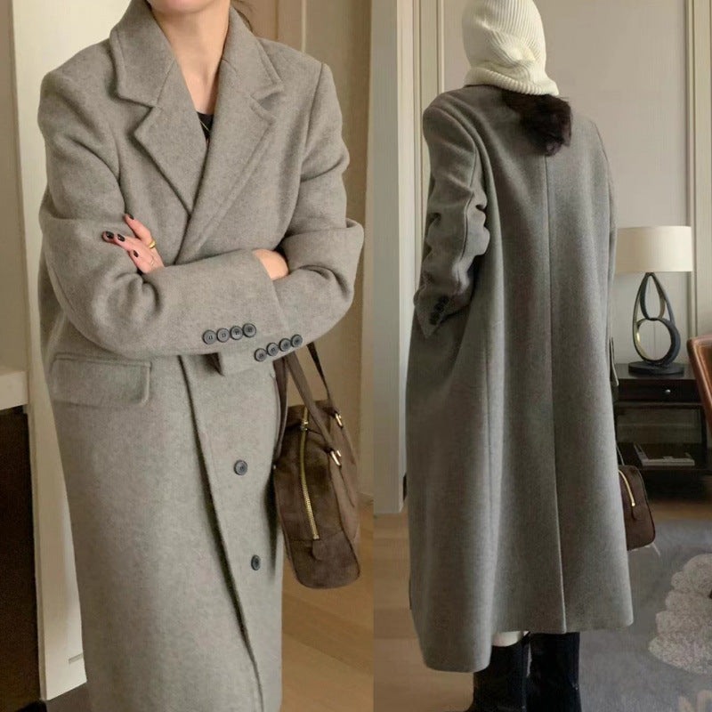 Loose Versatile Below The Knee Long Woolen Coat