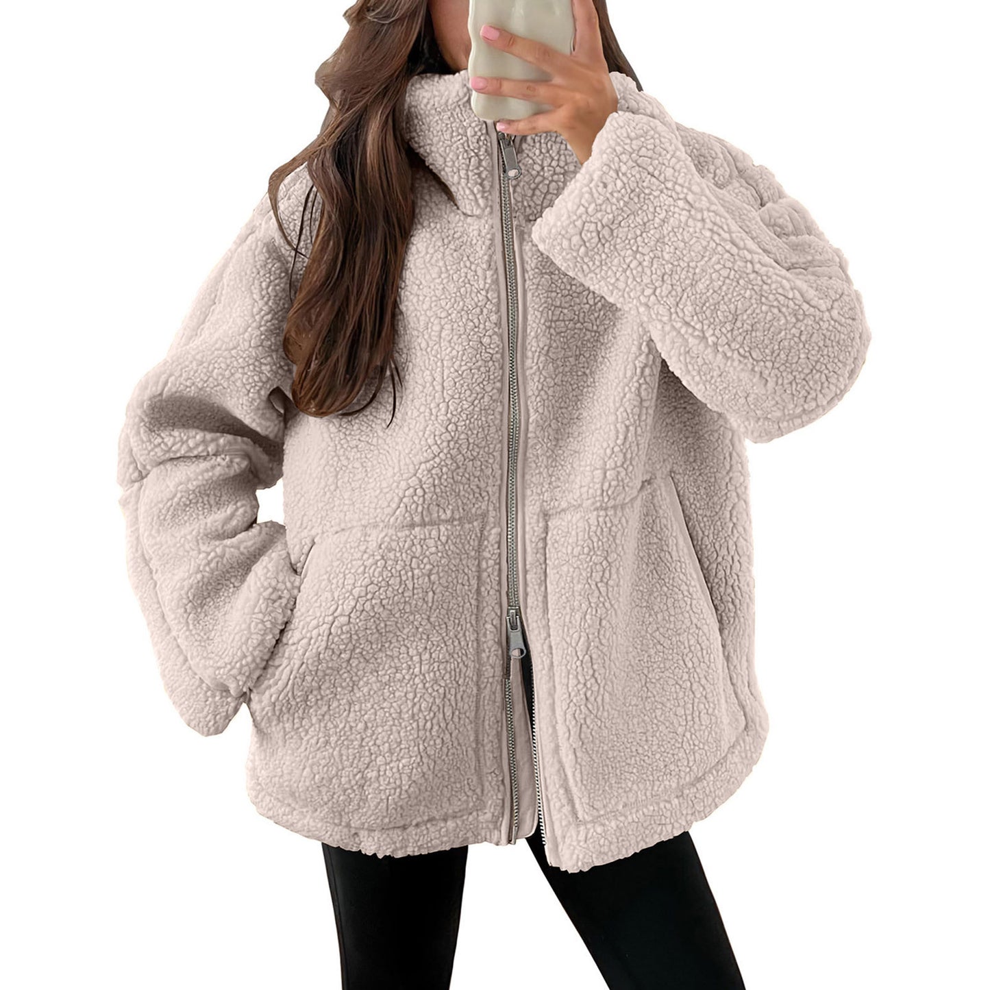 Women's Solid Color Lamb Wool Turtleneck Woolen Coat