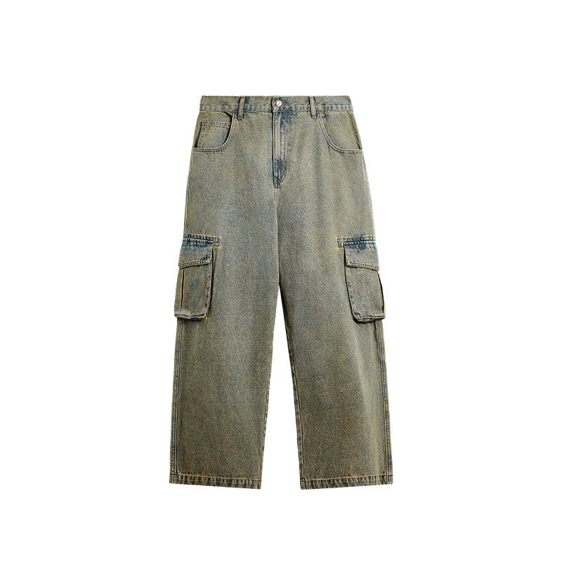 Loose Men's Clothing Washed-out Vintage Wide-leg Workwear Jeans