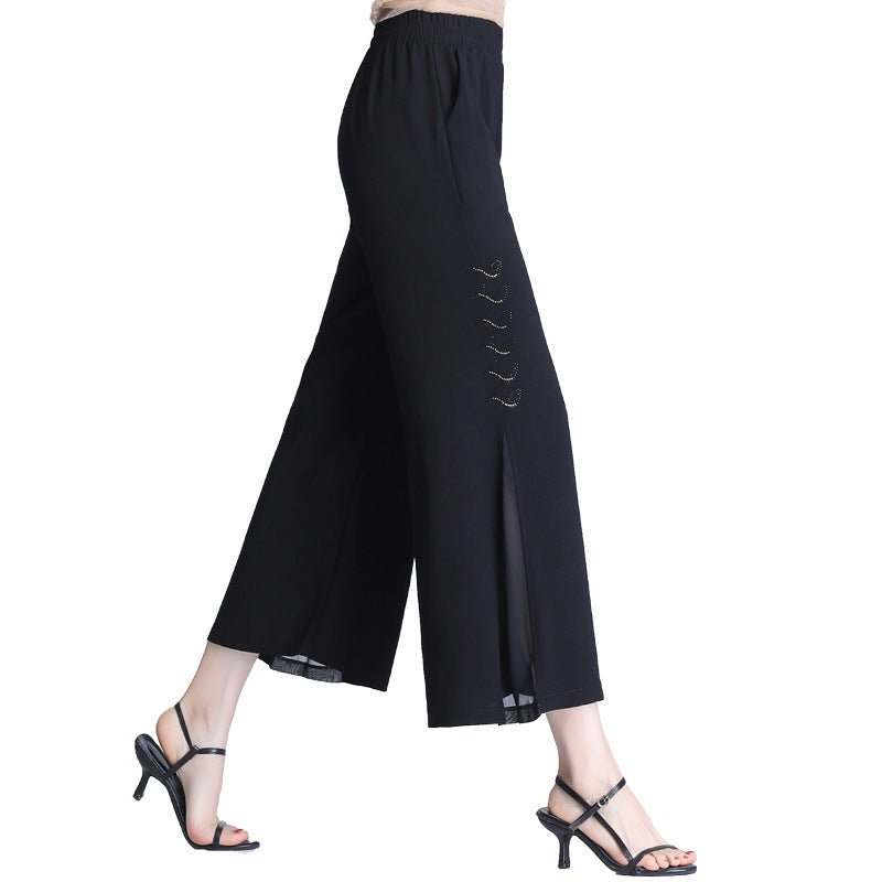 Ice Silk Chiffon Straight Wide-leg Pants Women's Cropped Pants Thin