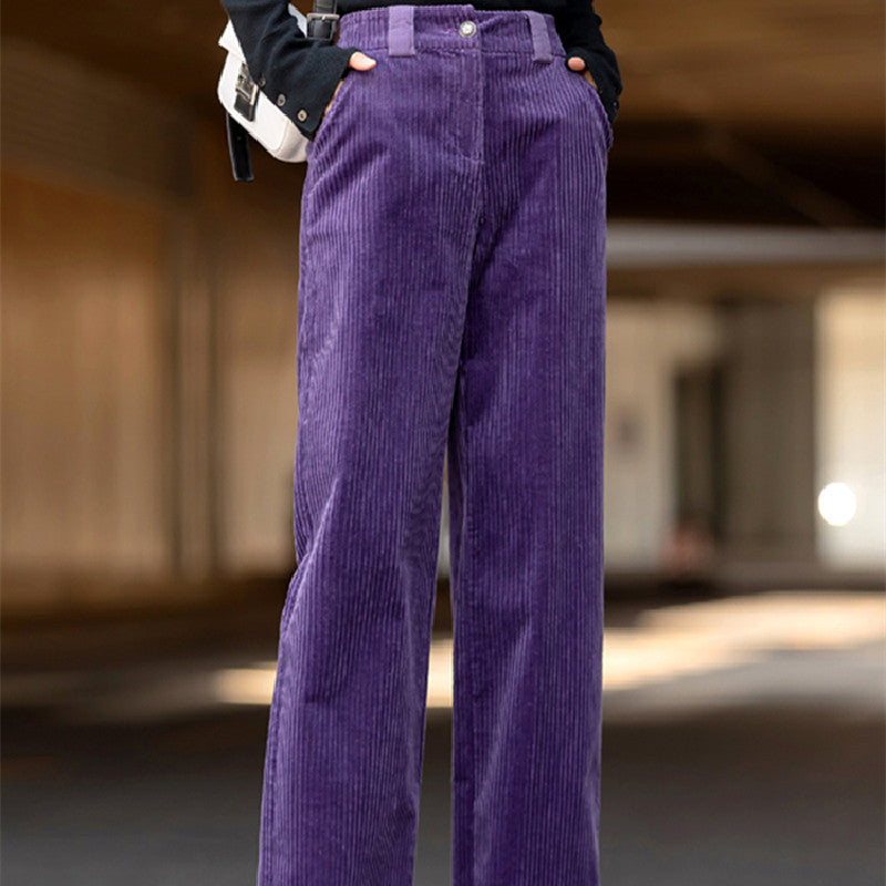 Women's High-waisted Corduroy Wide-leg Pants