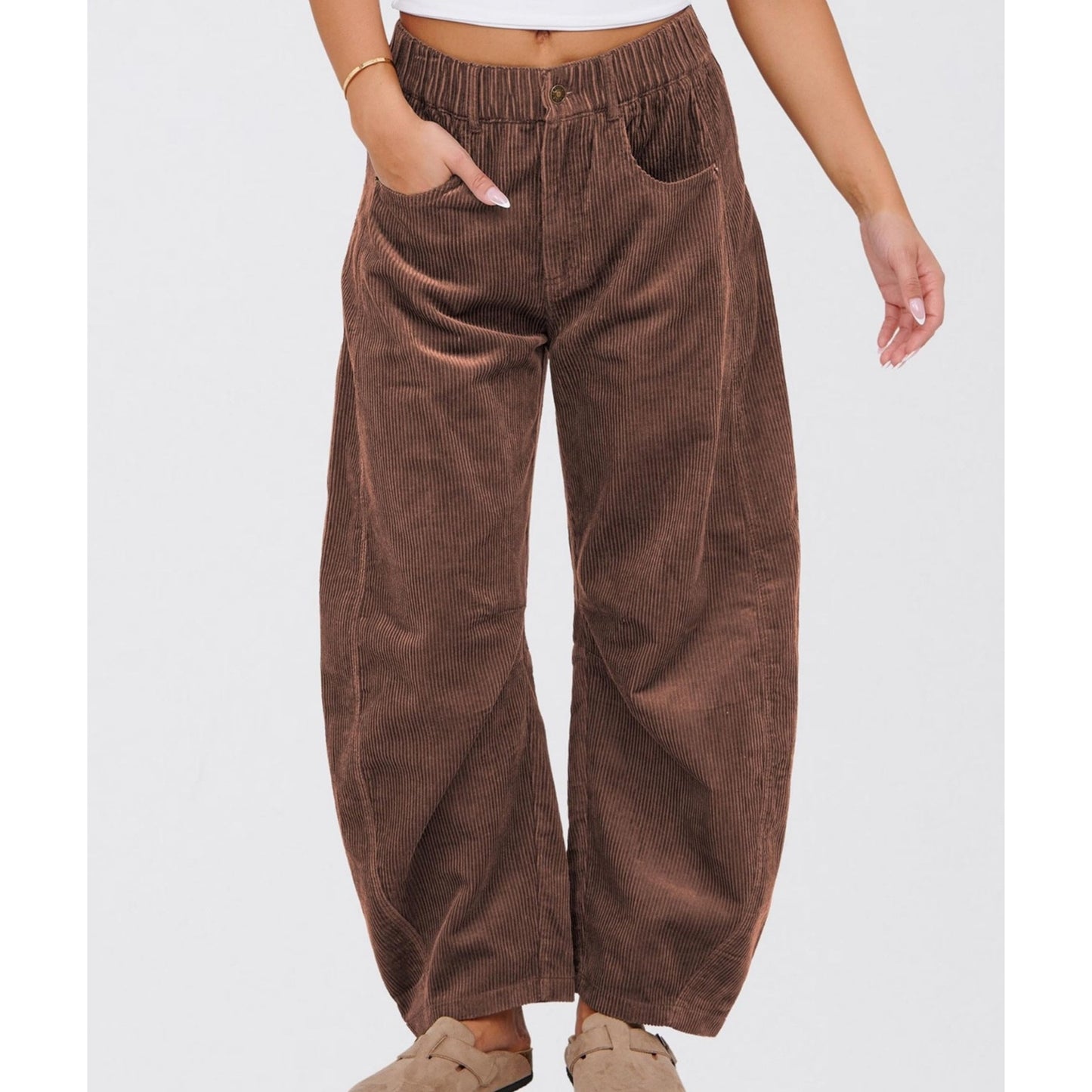 European And American Solid Color Corduroy Loose Straight Trousers Women