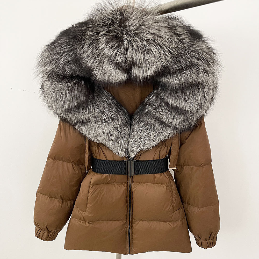 Oversized Real Fox Fur Collar Hooded White Duck Down Jacket