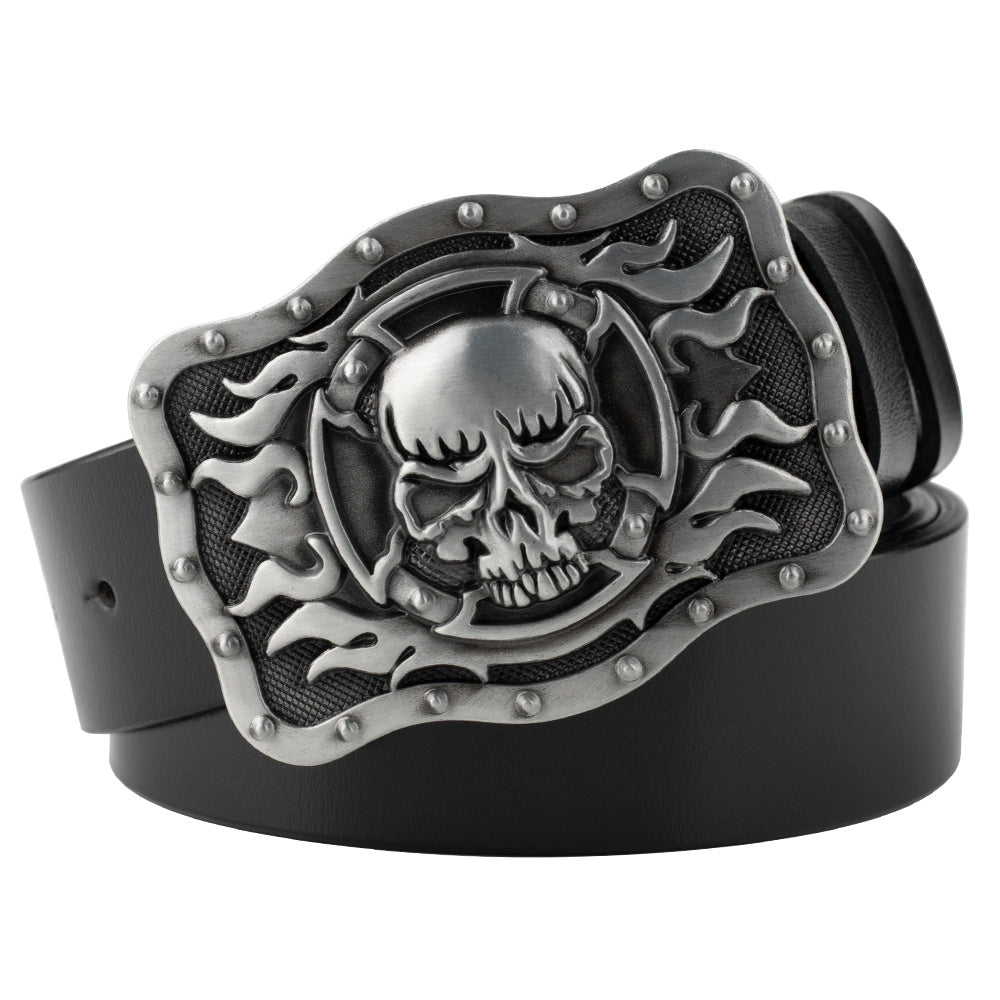 Casual Skull Decorative Two-layer Cowhide Belt