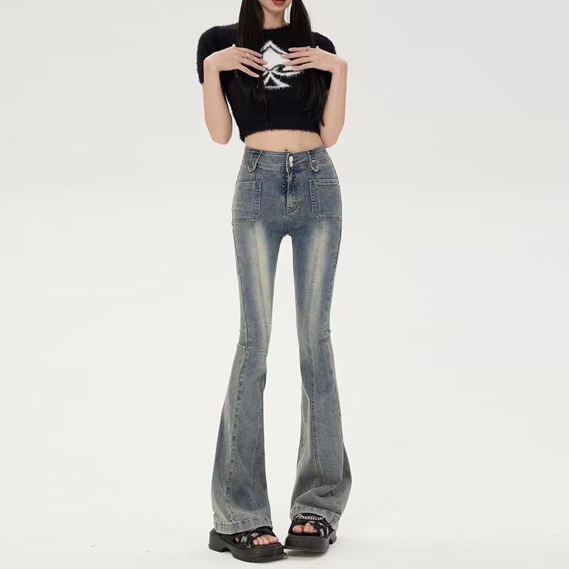 Button Light-colored Lazy Literature And Art Women's Long Jeans