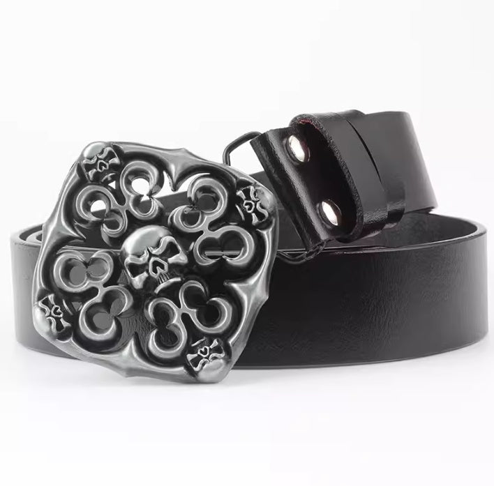 Casual Skull Decorative Two-layer Cowhide Belt