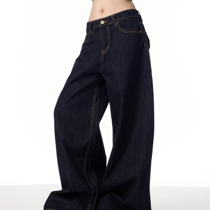 American Retro Wide Leg Dark Blue Jeans