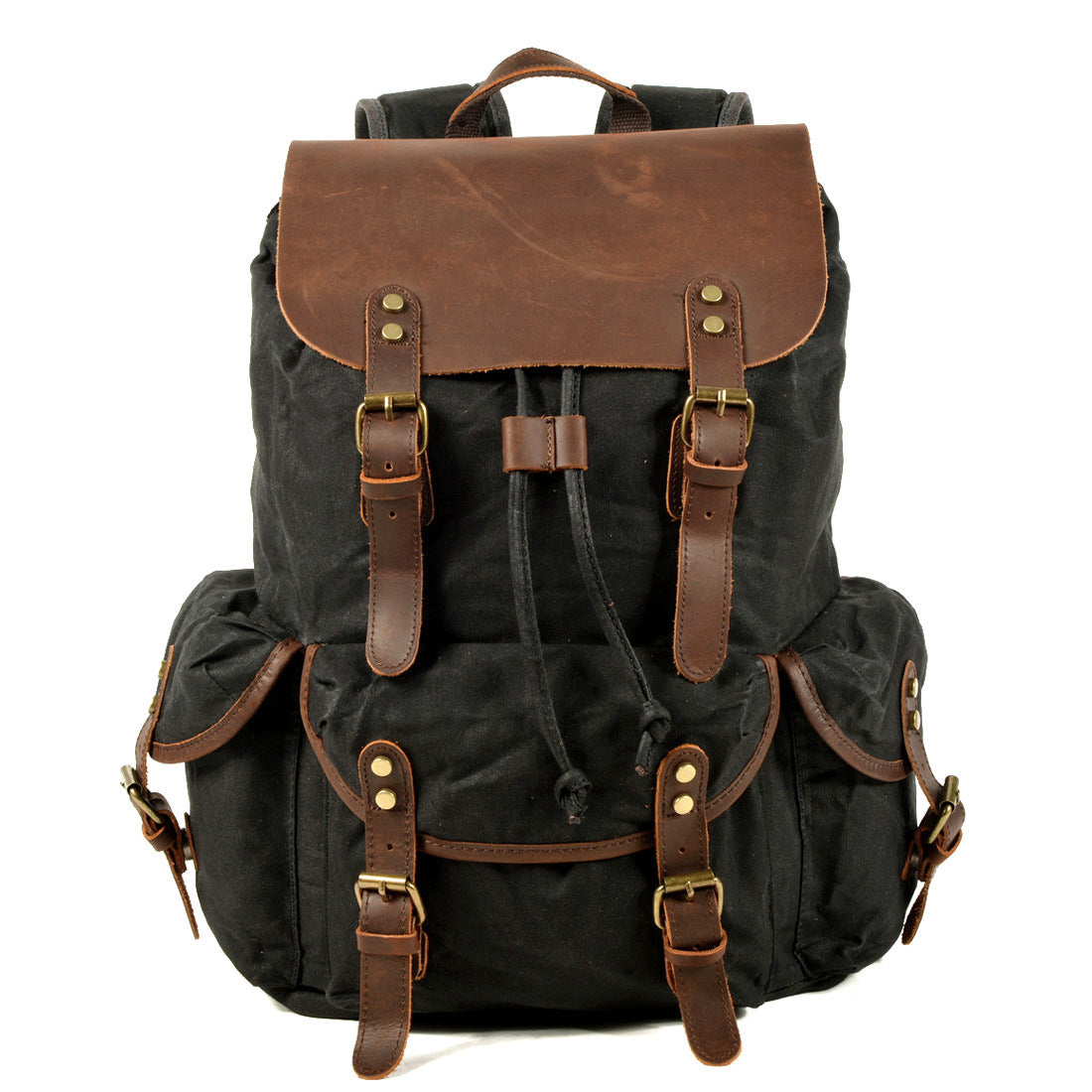 Casual Retro Drawstring Men's Oil Wax Canvas Travel Backpack