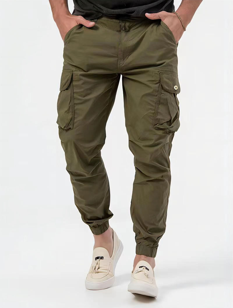 Men's Cargo Trousers With Three-dimensional Pockets Solid Color Casual Pants