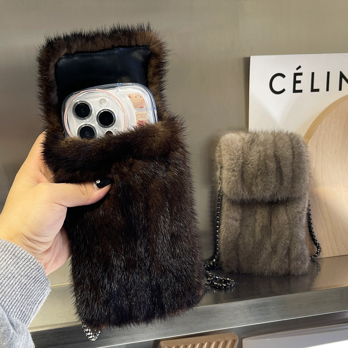 Cute Exquisite Mink Fur Crossbody Fur Phone Bag All-match Women's Shoulder Mobile Phone Bag