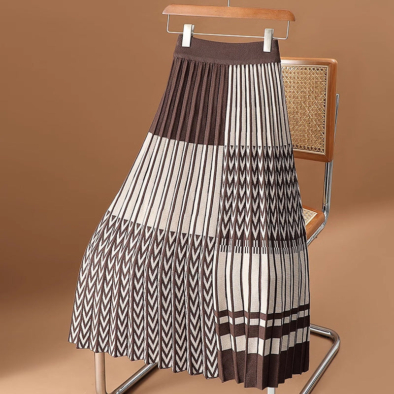 Plaid Pleated Skirt Knitted Skirt For Women