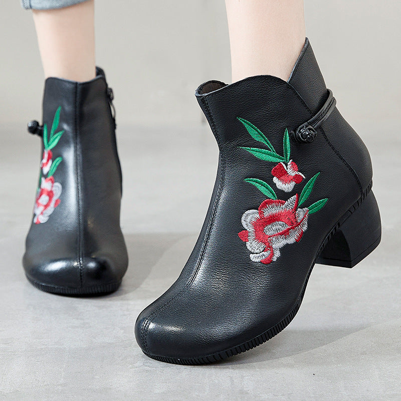 Fashionable Embroidered Comfortable Cotton Thick Heel Ethnic Style Martin Boots