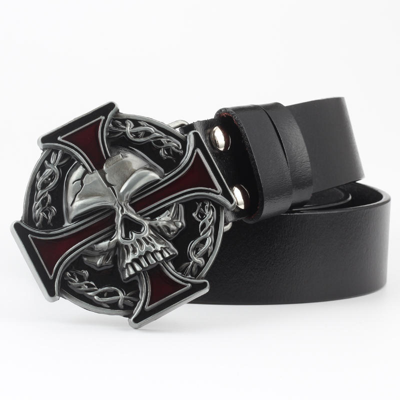 Casual Skull Decorative Two-layer Cowhide Belt