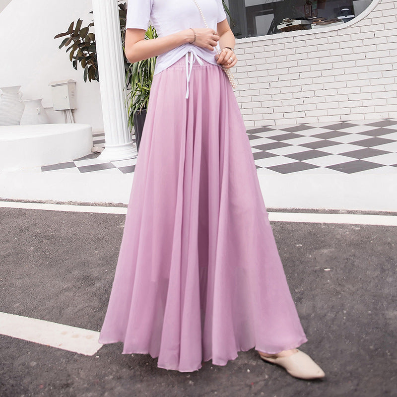 Professional Dance Solid Color High Waist Long Skirt Large Swing Skirt