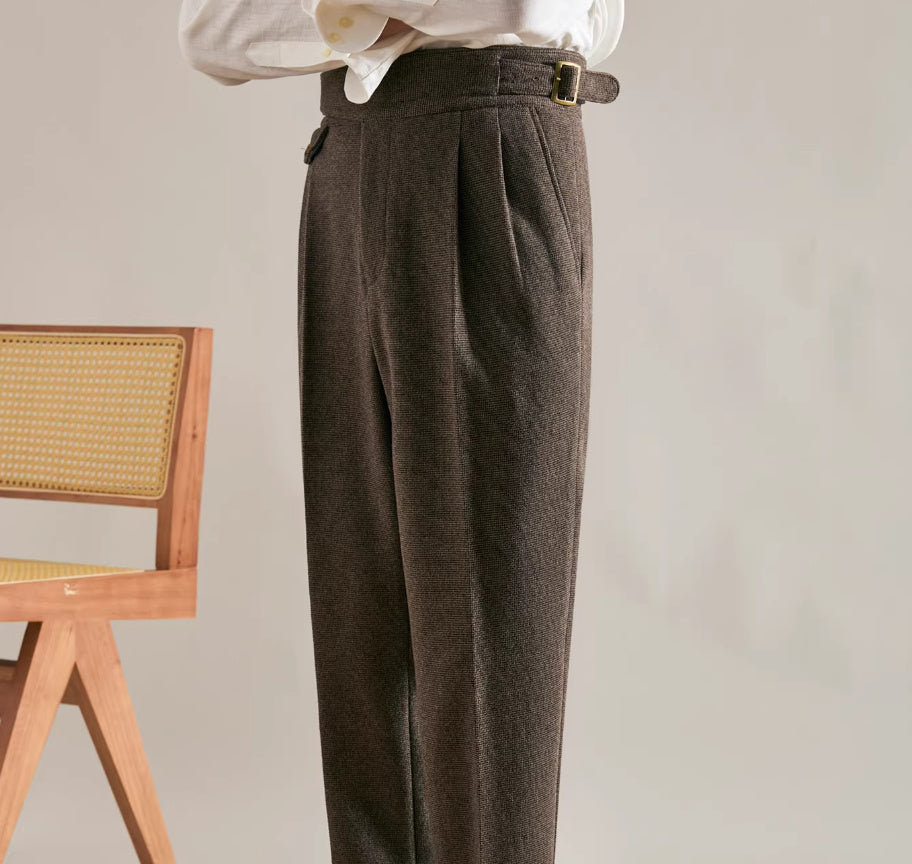 Thick Double Pleated Straight Business Casual Trousers