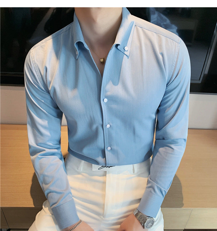 Large V-neck Men's Long-sleeved Business Shirt