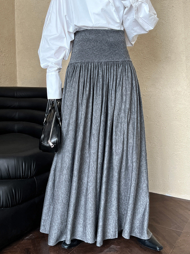 Casual Swing A- Line Autumn New Elastic High Waist Drooping Skirt