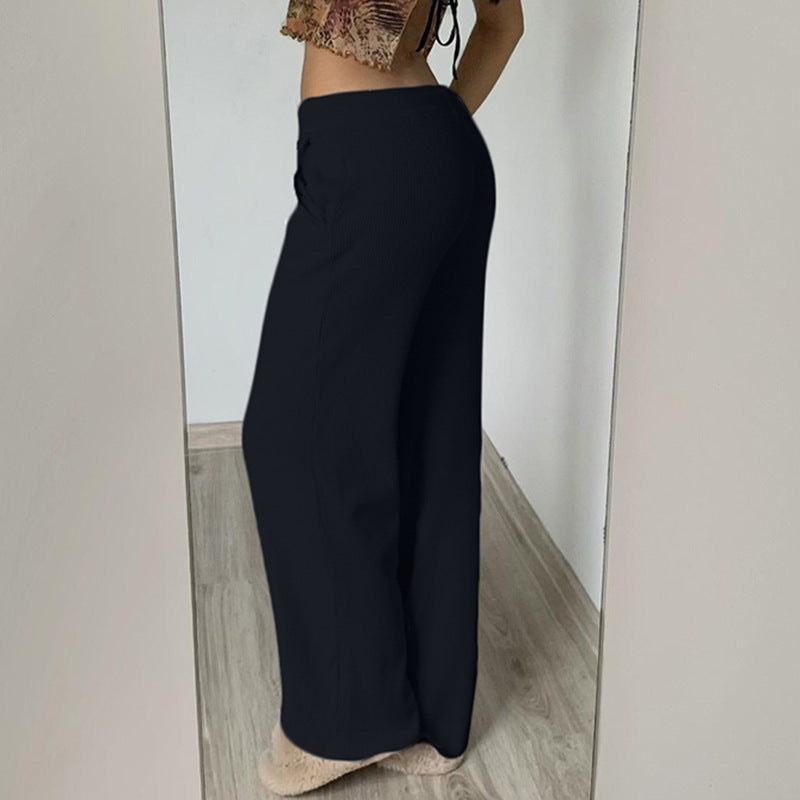 Pure Color Minimal Versatile Sports Style Low Waist Lace-up Draping Mop Straight-leg Trousers