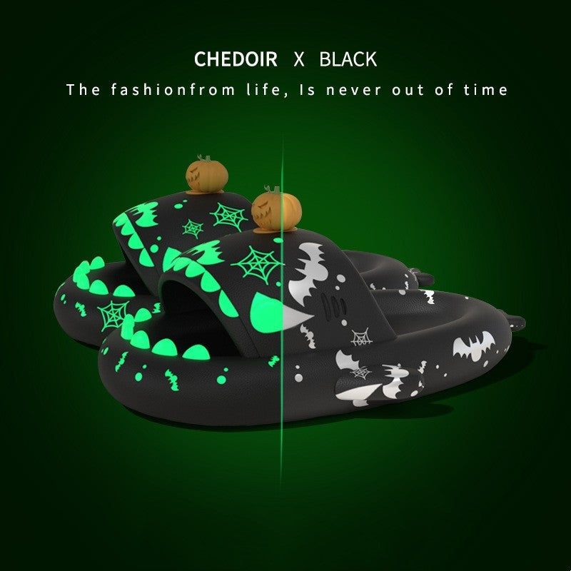 Halloween And Christmas Shoes Ins Luminous Shark Slippers Couple Men Women House Shoes Non-slip Bathroom Slippers Home