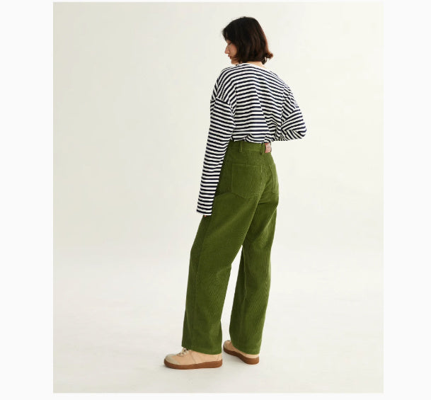 Green Corduroy All-match Slim High Waist Straight Pants