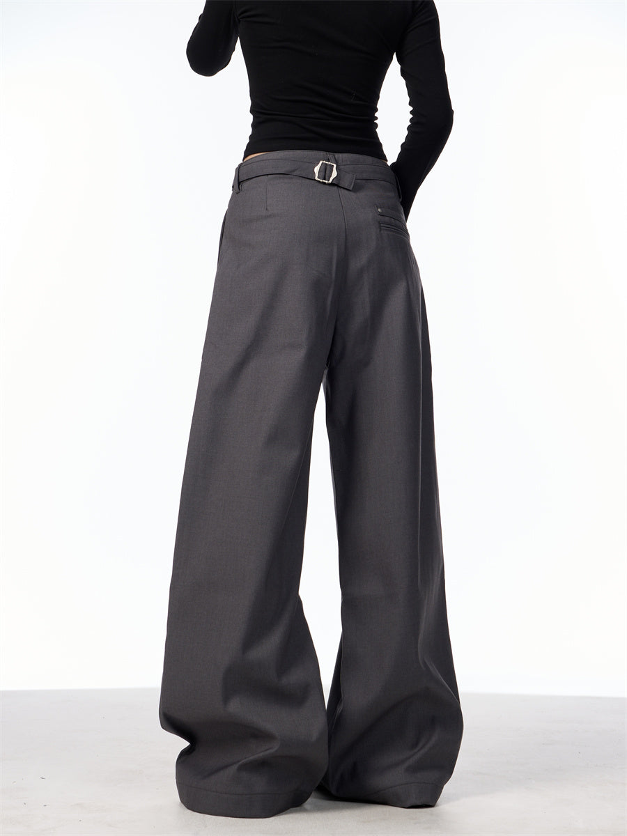 Simple Loose Double Pleated Rivet Draping Casual Suit Pants