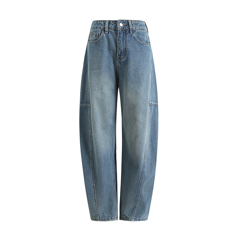 Light Deconstruction Split Tangent Loose Curved Banana Jeans