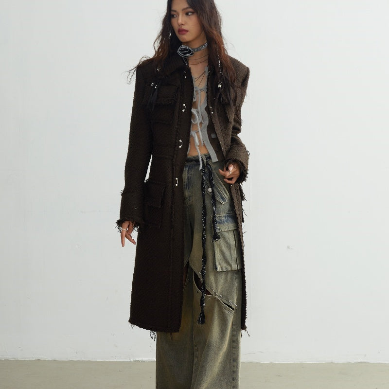 Fringe Damage Wandering Artist Long Woolen Coat