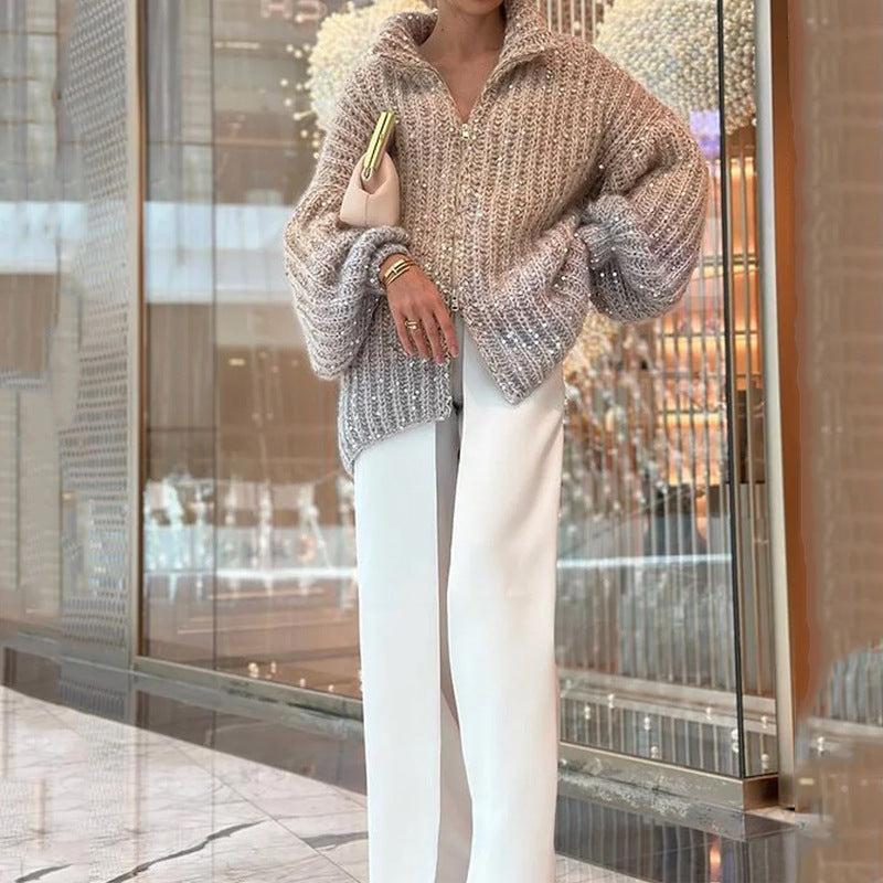 Western Classy Style Fashion Sequin Design Knitwear Coat