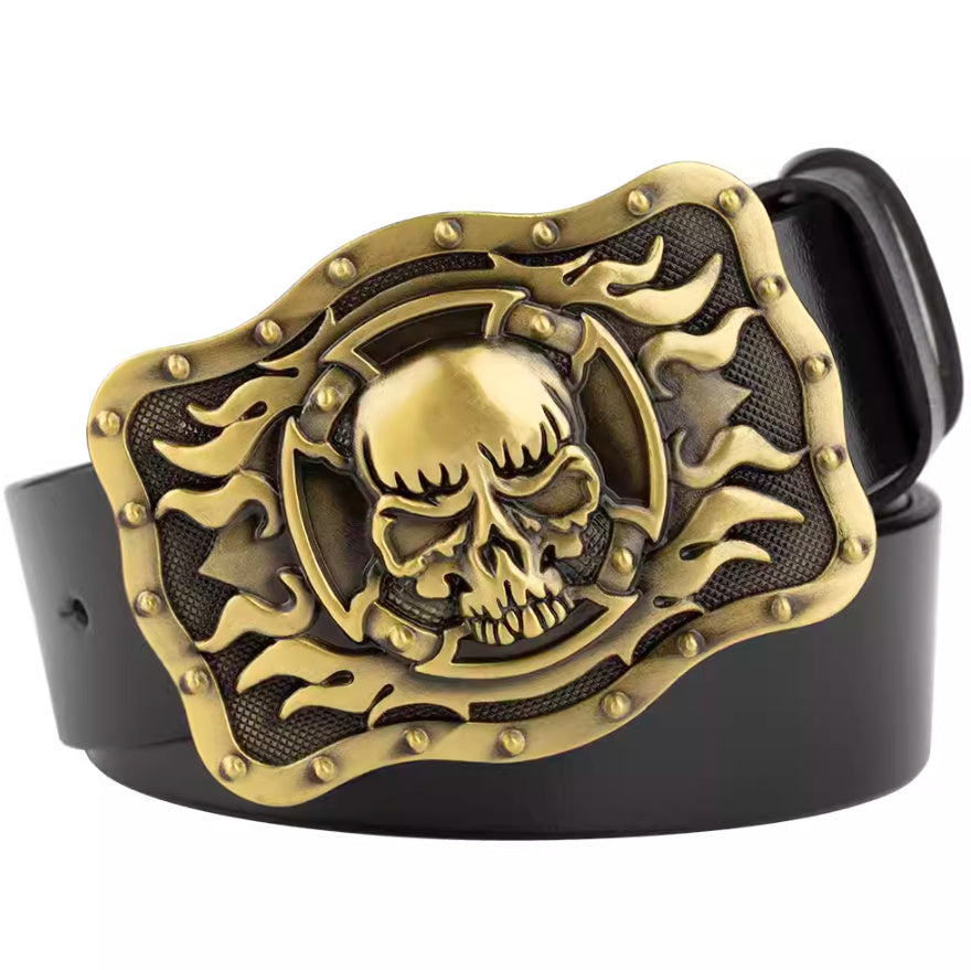 Casual Skull Decorative Two-layer Cowhide Belt