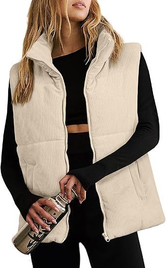 Women's Fashion Leisure Corduroy Plaid Zipper Cotton Vest