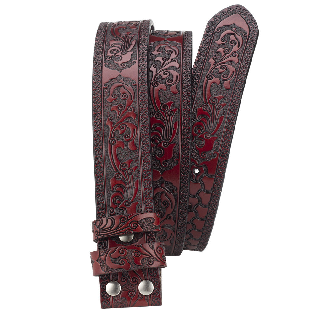 Phoenix Tail Embossed Smooth Buckle Cowhide Belt