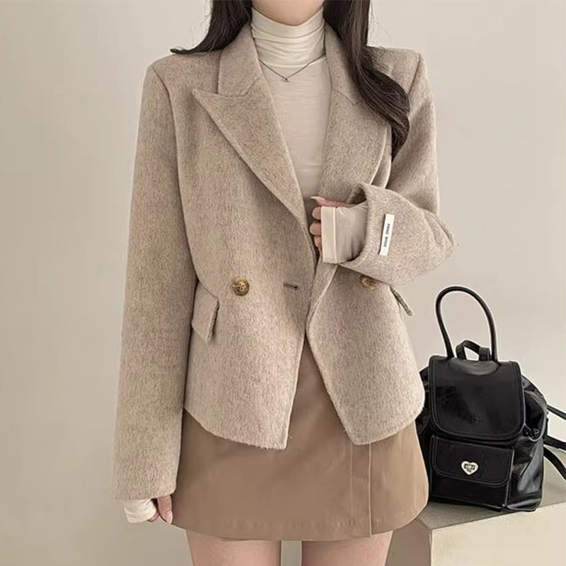 Women's Solid Color Casual Loose Woolen Jacket