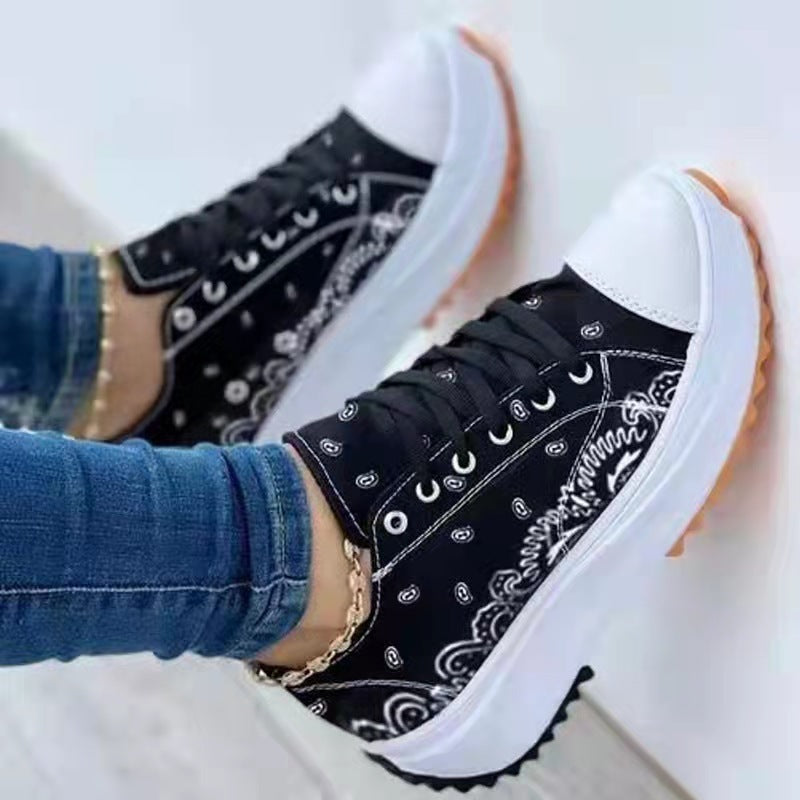 Low-top Platform Printed Canvas Casual Women's Shoes