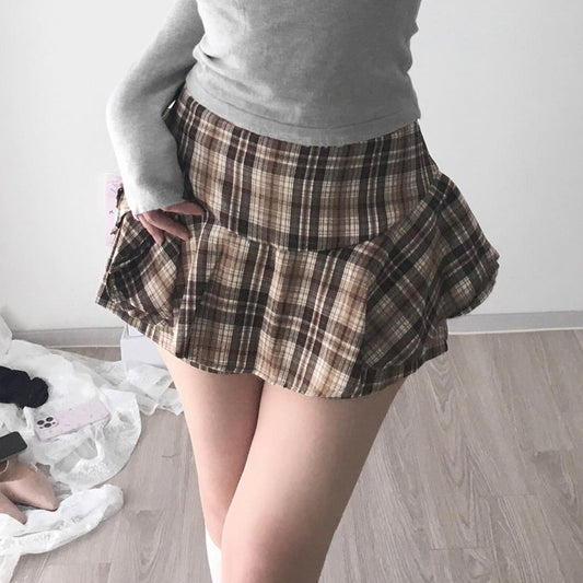 Women's College Style New Contrast Color Puff Short Skirt