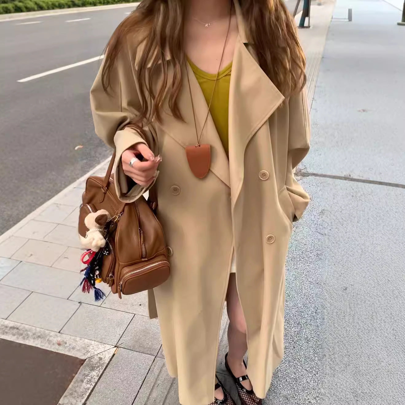 Early Autumn Lapel Long Trench Coat Raglan Sleeve Wide Version