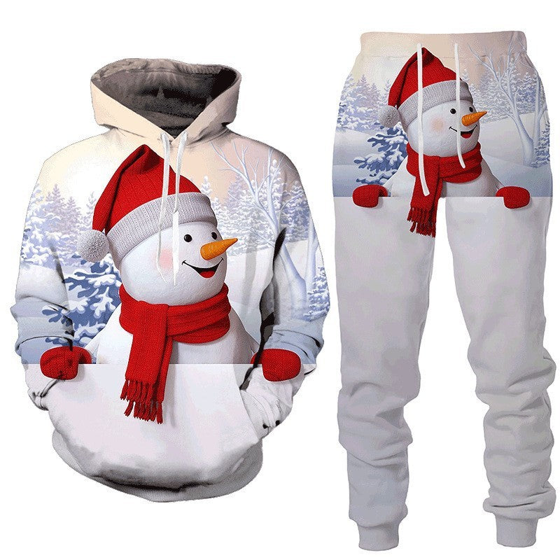 Christmas 3D Snowman Printed Hood Pullover Set