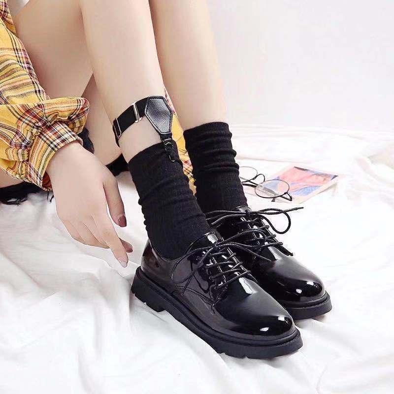 Women's Black Leather Shoes Retro