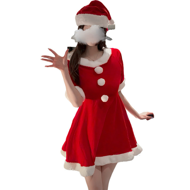 Christmas Festival Uniform Red Velvet Christmas Dress